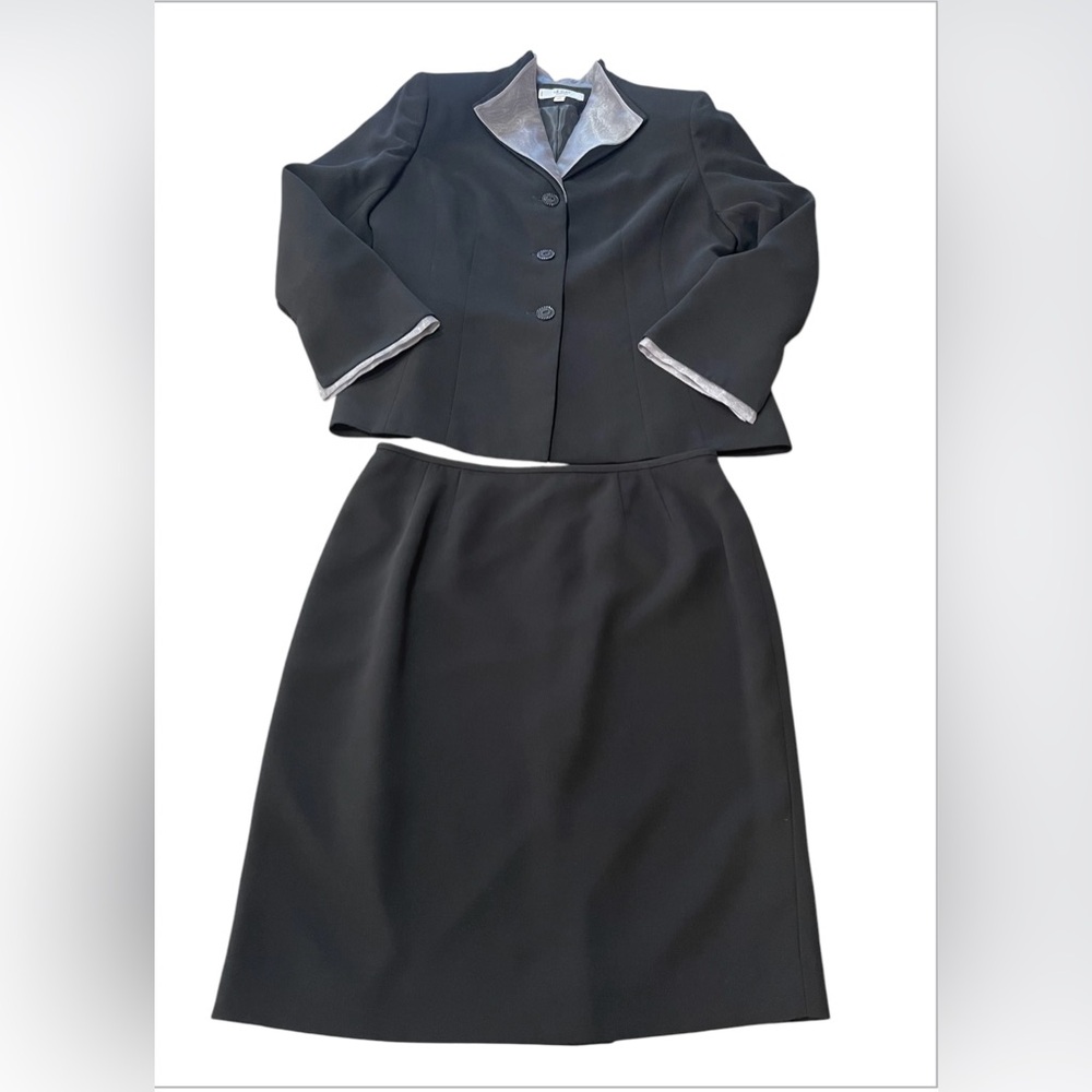 🖤Le Suit Essentials Women’s Formal Suit Size 10Petite Blazer Skirt Black🖤